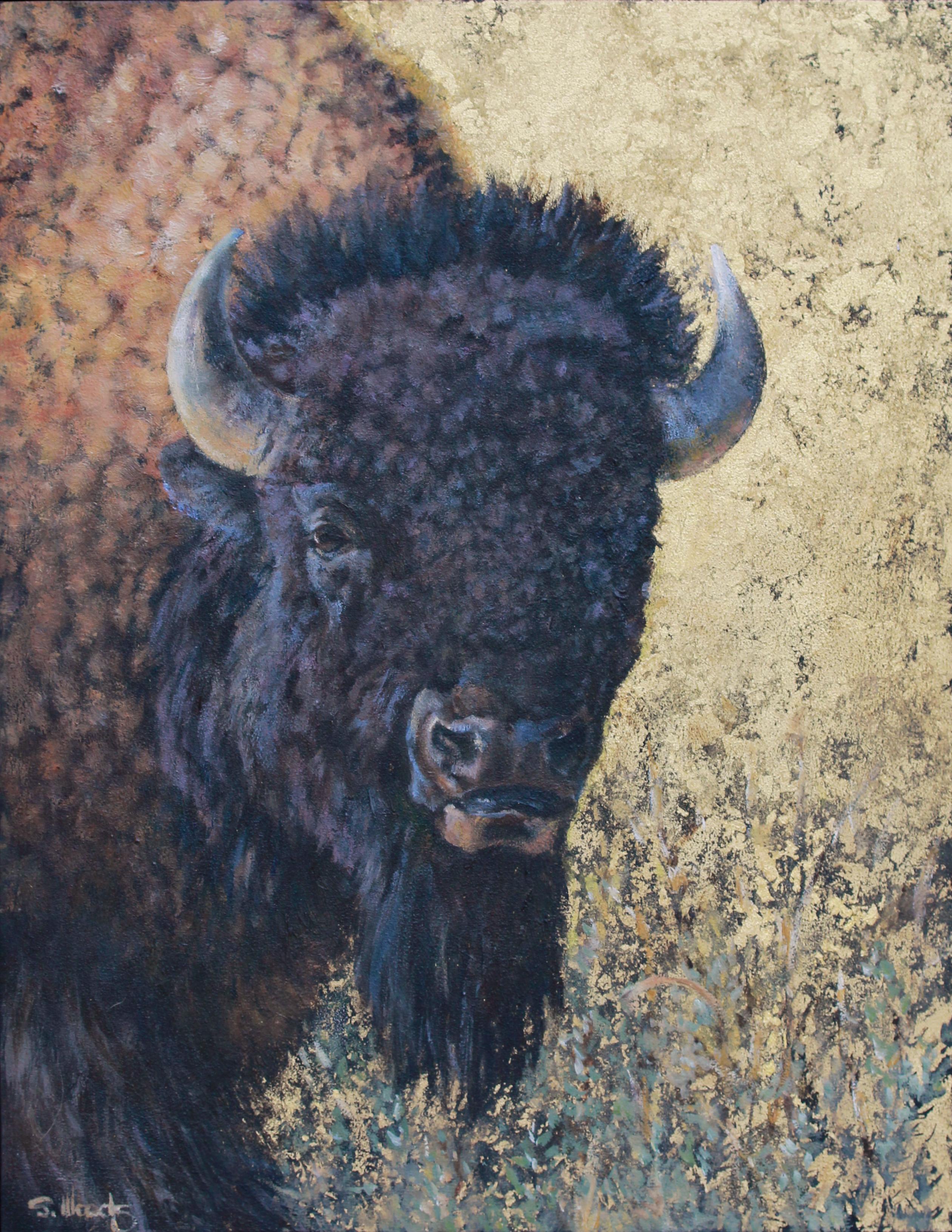 Marrone e oro - Painting di Sarah Woods