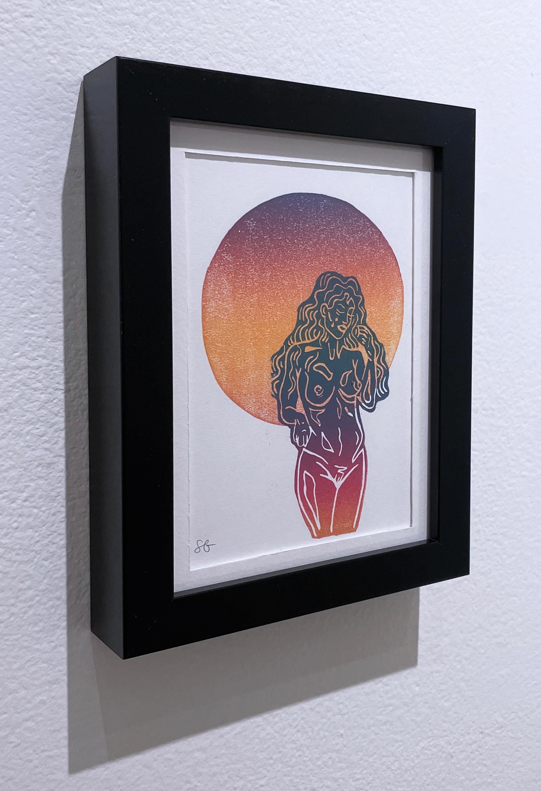 Good Morning, Ink, Paper Figurative Woman Nude Color Gradient Monoprint Contour - Print by SarahGrace