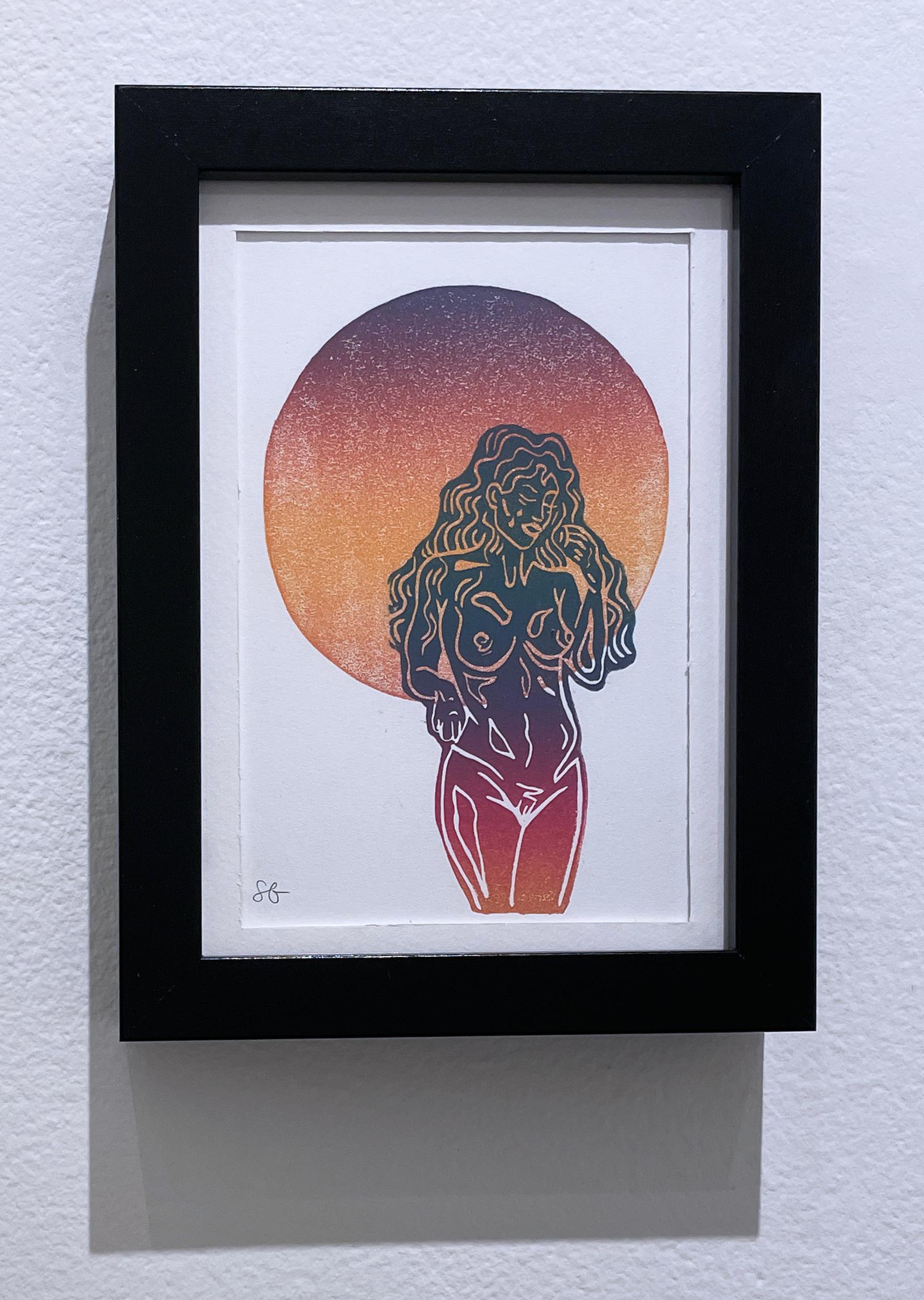 Good Morning, Ink, Paper Figurative Woman Nude Color Gradient Monoprint Contour - Contemporary Print by SarahGrace