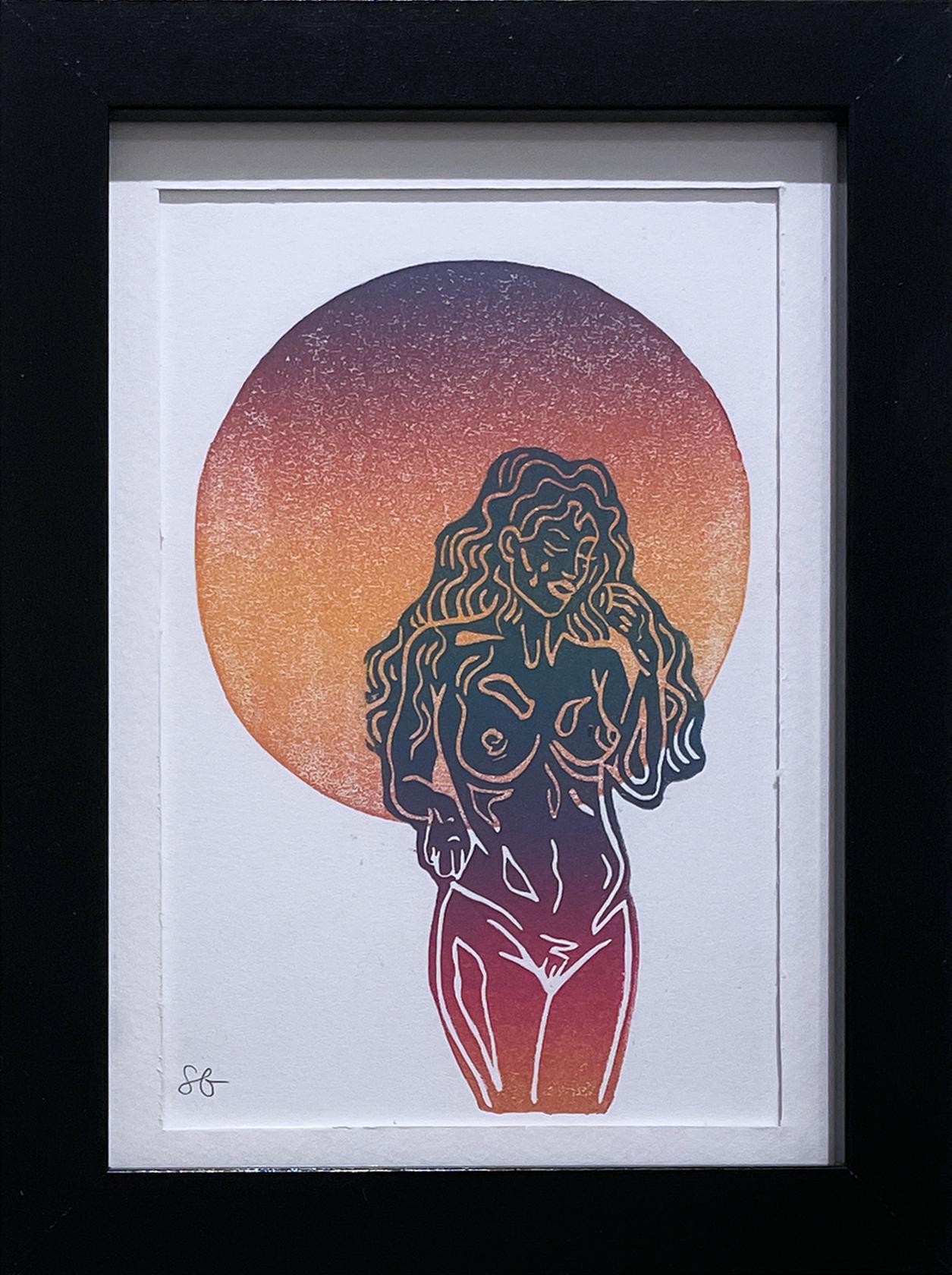 SarahGrace Nude Print - Good Morning, Ink, Paper Figurative Woman Nude Color Gradient Monoprint Contour