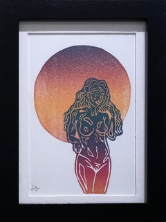 Good Morning, Ink, Paper Figurative Woman Nude Color Gradient Monoprint Contour
