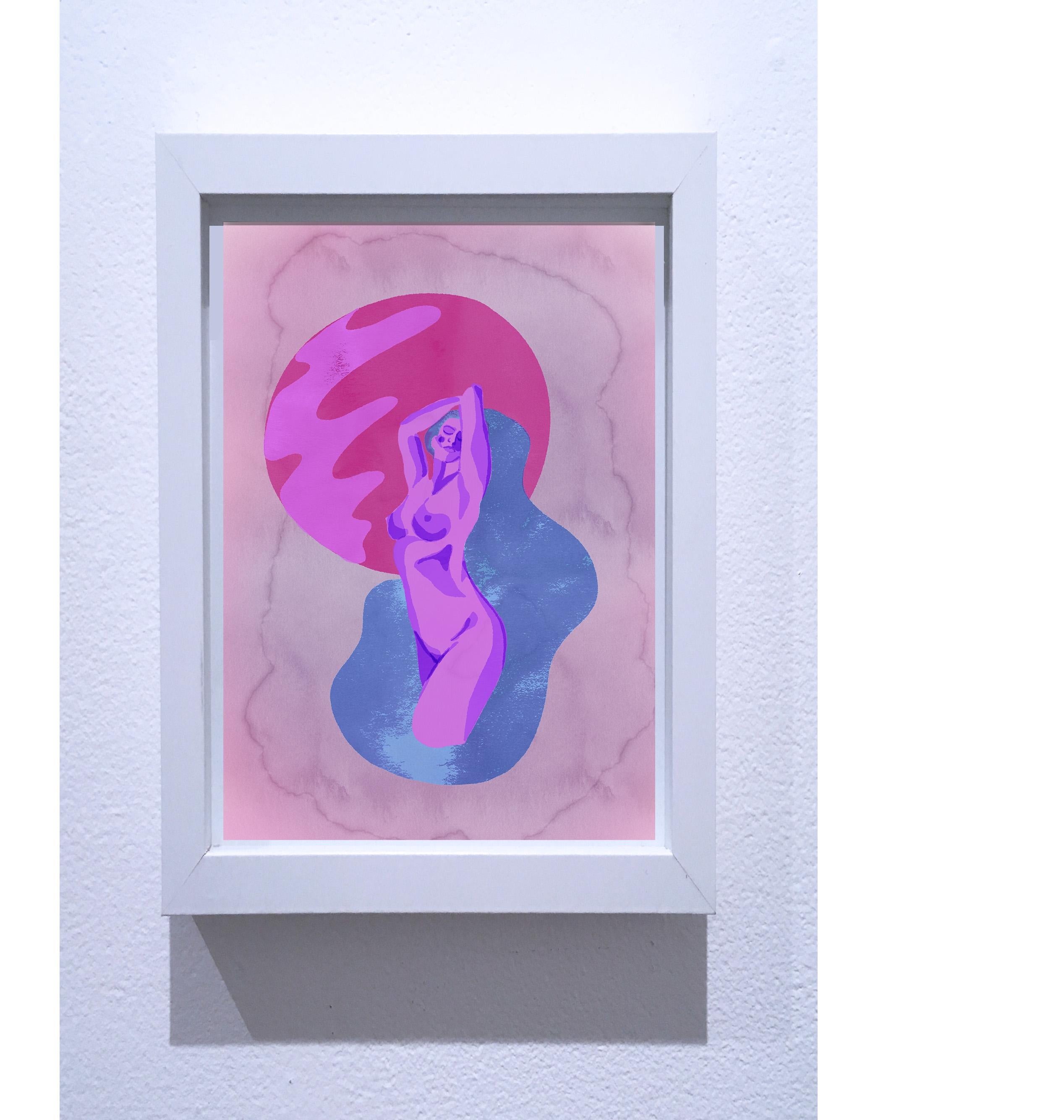 Neptune, Digital Art Figurative Painting, Print on Paper, Nude Portrait, Woman For Sale 2
