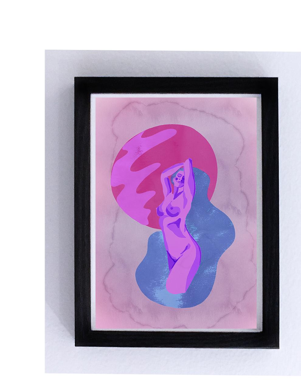 Reach Out, Digital Art Figurative Print on Paper, Nude Portrait, Woman, Pink - Beige Nude Print by SarahGrace