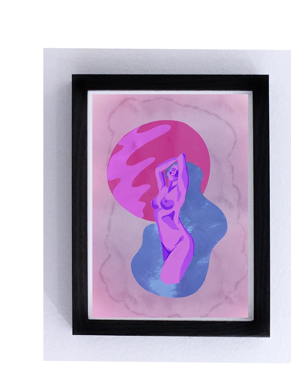 Lacrime da Marte, Stampa digitale figurativa su carta, Ritratto di nudo, Donna - Figurative Print Arancia di SarahGrace