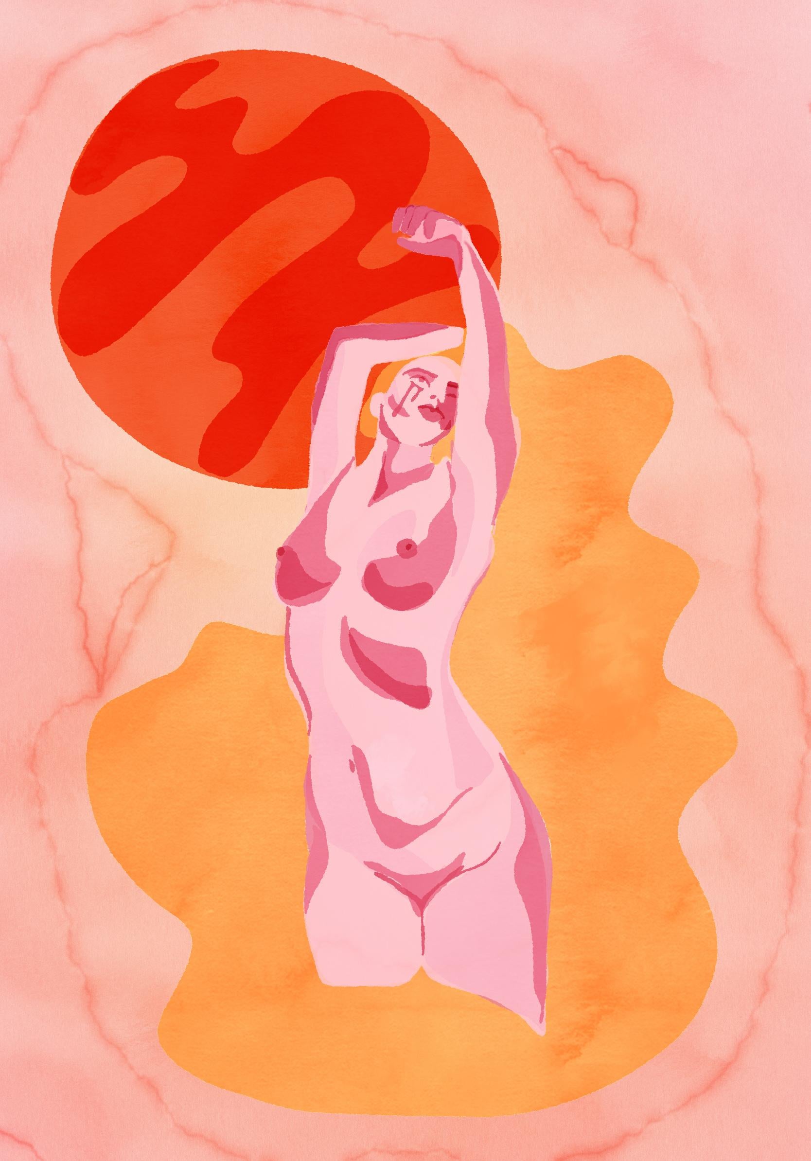 Les larmes de Mars, Impression figurative numérique sur papier, portrait de femme nue
