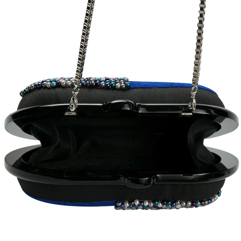 Sarah's Bag Blue/Multicolor Beaded Fabric Chill Pill 2.0 Chain Clutch ...