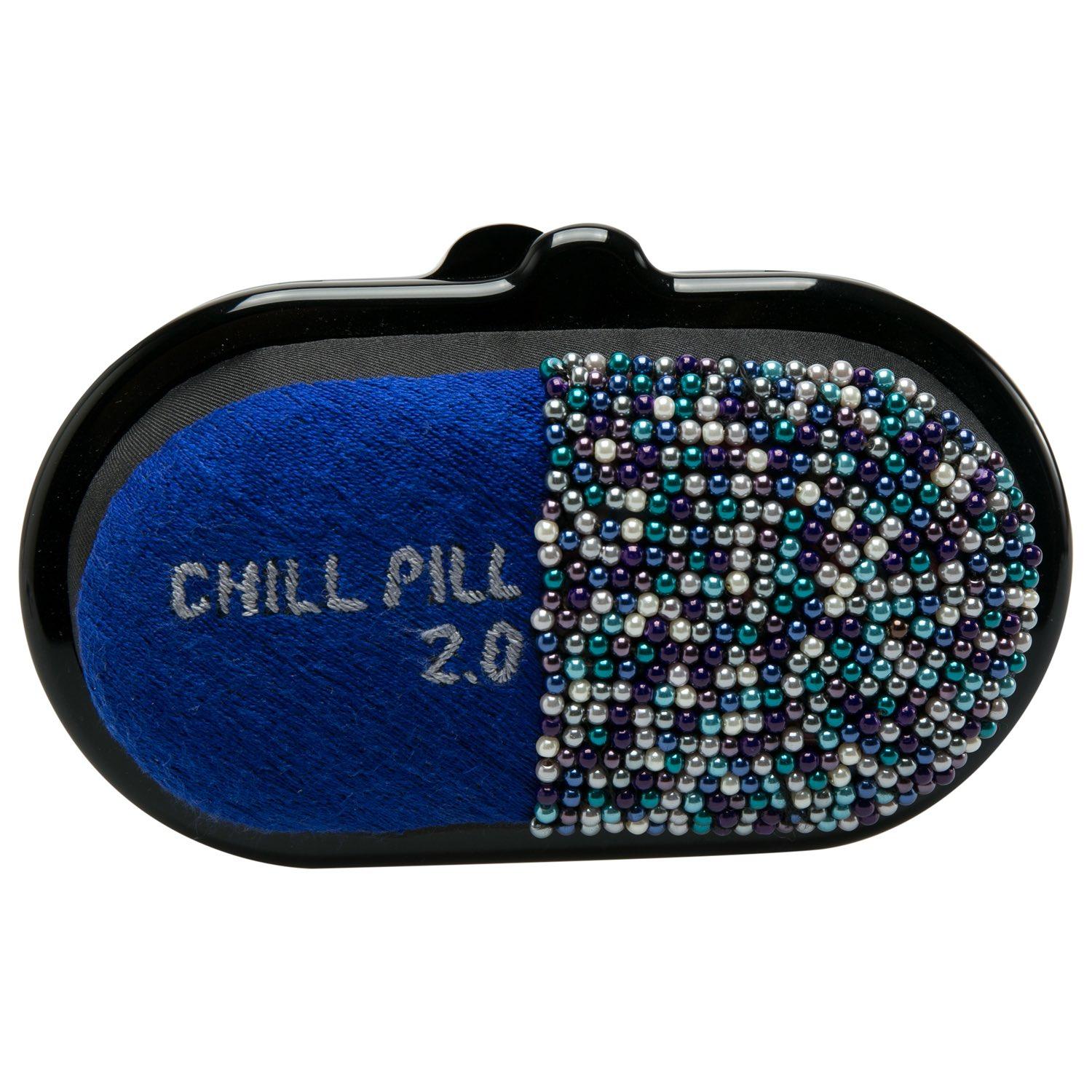 Sarah's Bag Blue/Multicolor Beaded Fabric Chill Pill 2.0 Chain Clutch 3