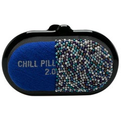 Sarah's Bag Blue/Multicolor Beaded Fabric Chill Pill 2.0 Chain Clutch