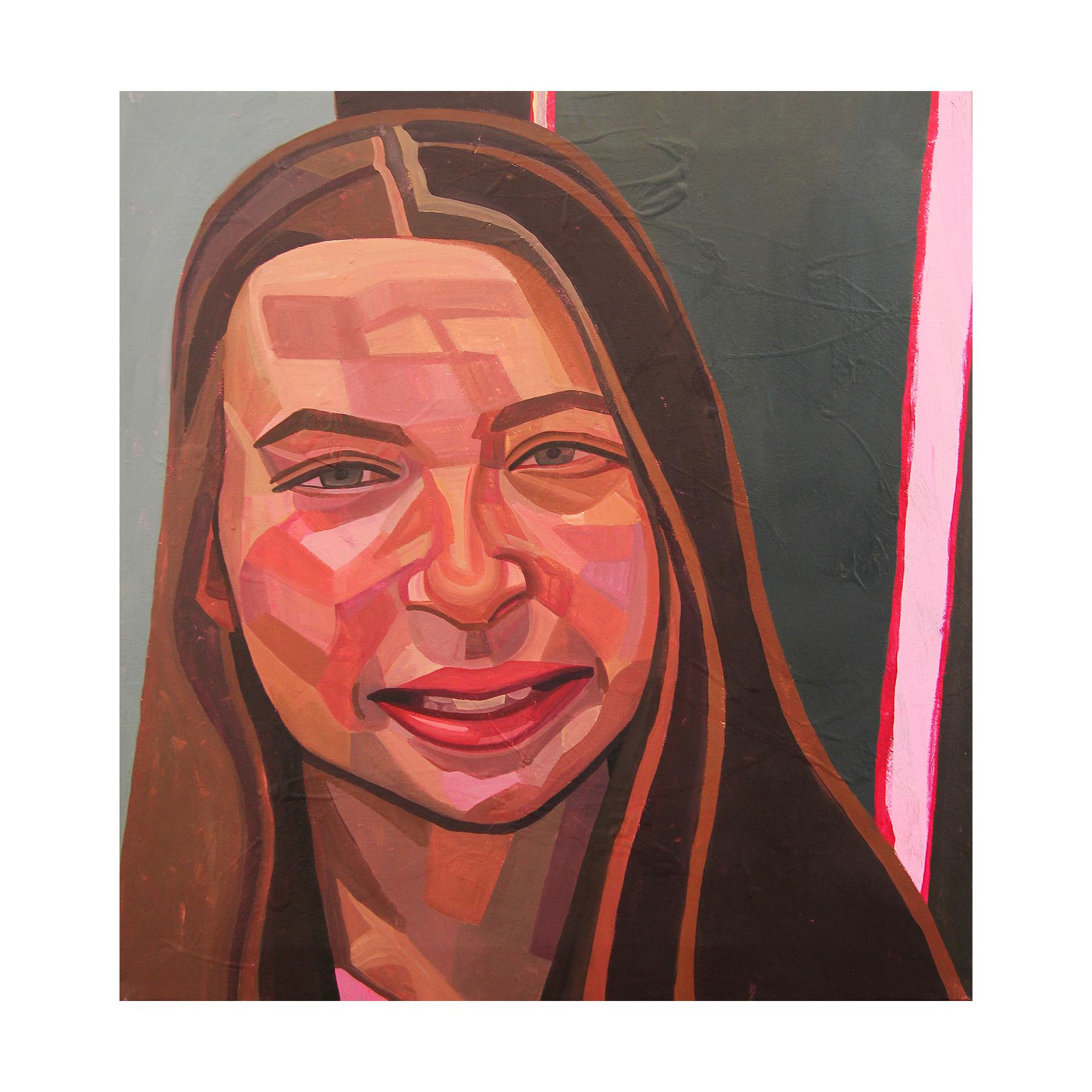 « Lisa's Daughter », peinture de portrait figurative abstraite contemporaine colorée - Painting de Saralene Tapley