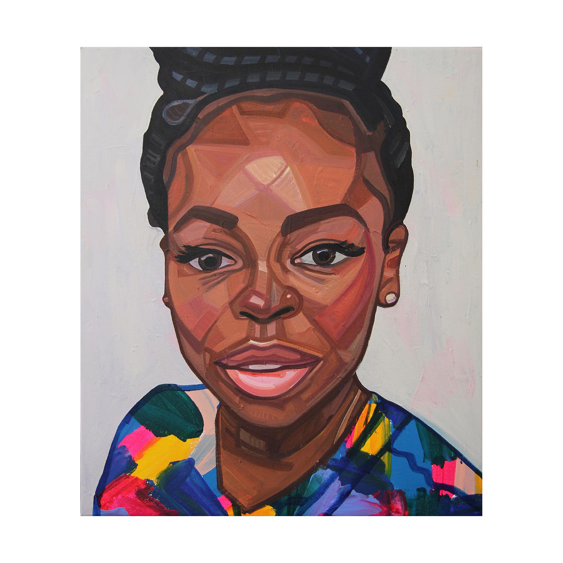 « Portrait d'Andi » - Peinture de portrait figuratif abstrait contemporaine colorée et contemporaine - Painting de Saralene Tapley