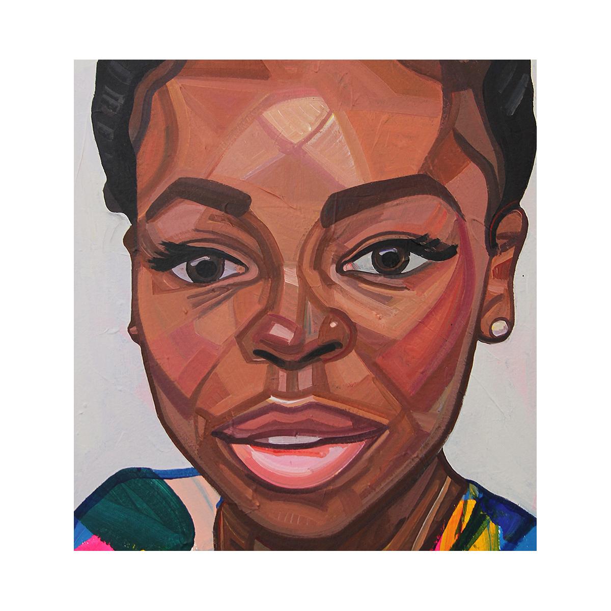« Portrait d'Andi » - Peinture de portrait figuratif abstrait contemporaine colorée et contemporaine en vente 2