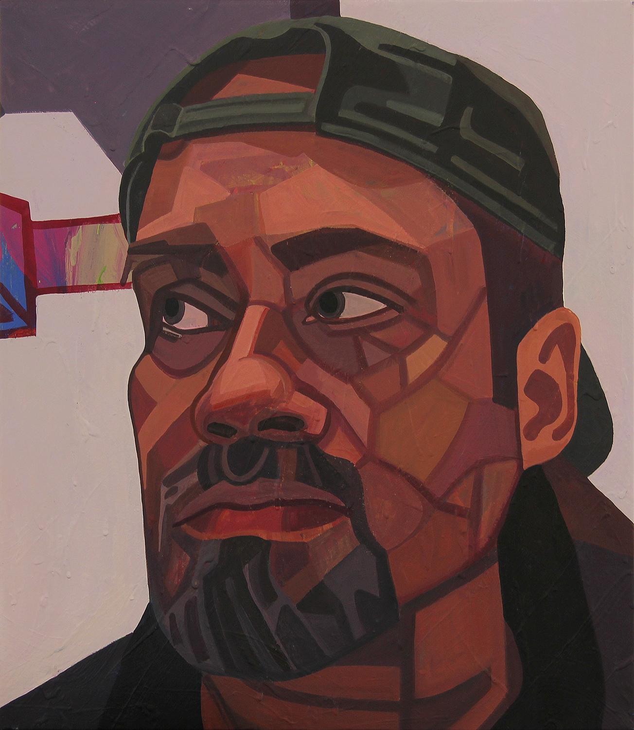 "Portrait de Jonathan" Peinture figurative angulaire contemporaine colorée