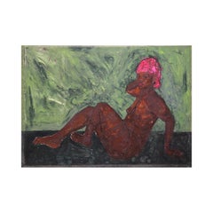 "Tanya 2" Black Female Nude in Pink Wig Monotype