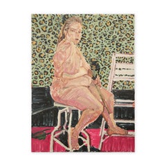 ""Emily 2"" Buntes zeitgenössisches, abstraktes, figuratives, nacktes Geparden-Gemälde
