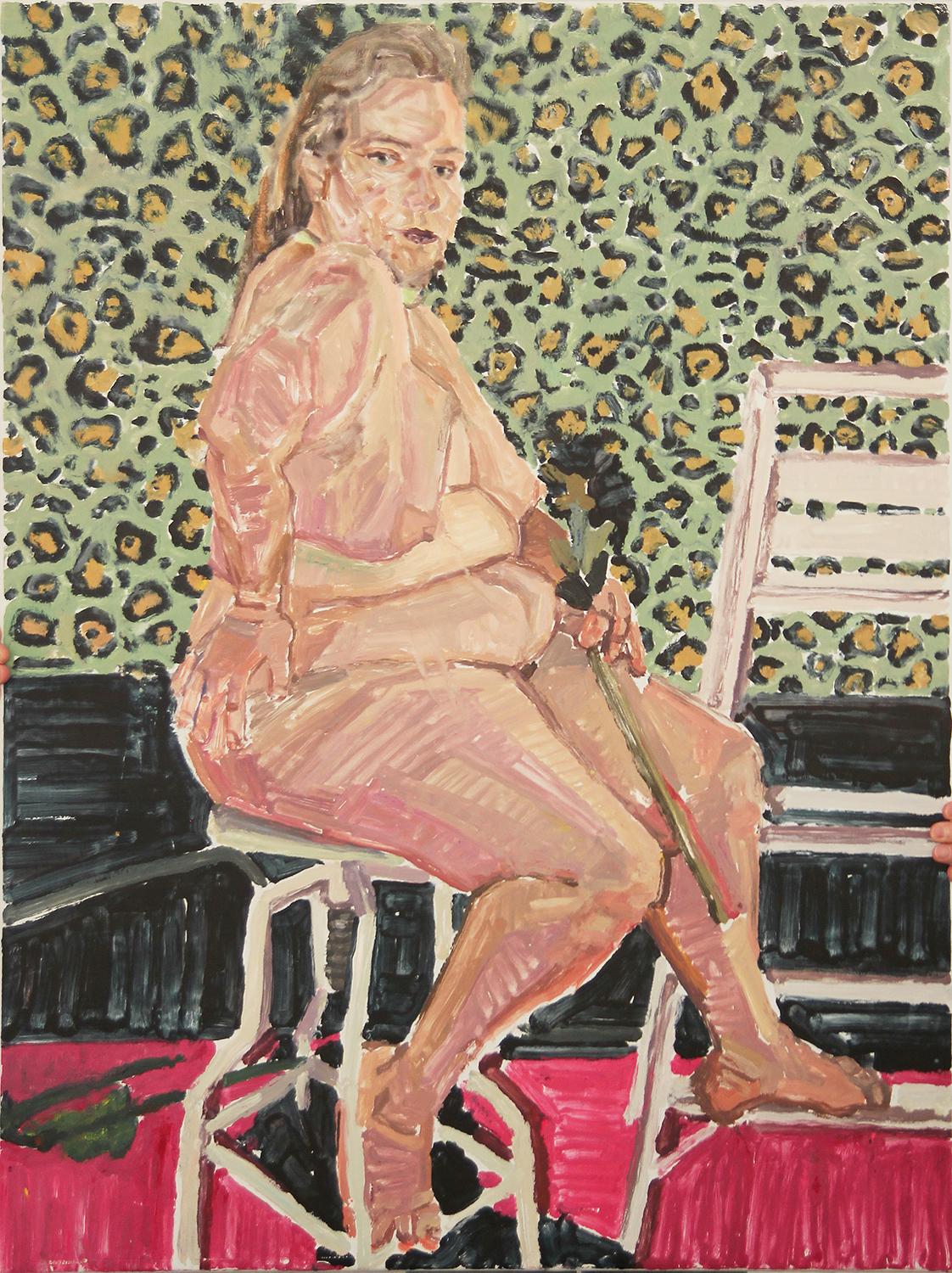 ""Emily 2"" Buntes zeitgenössisches, abstraktes, figuratives, nacktes Geparden-Gemälde