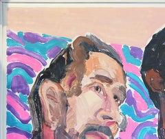 "Gary and Elo" Contemporary Abstract Blue and Pink Male Portrait Painting