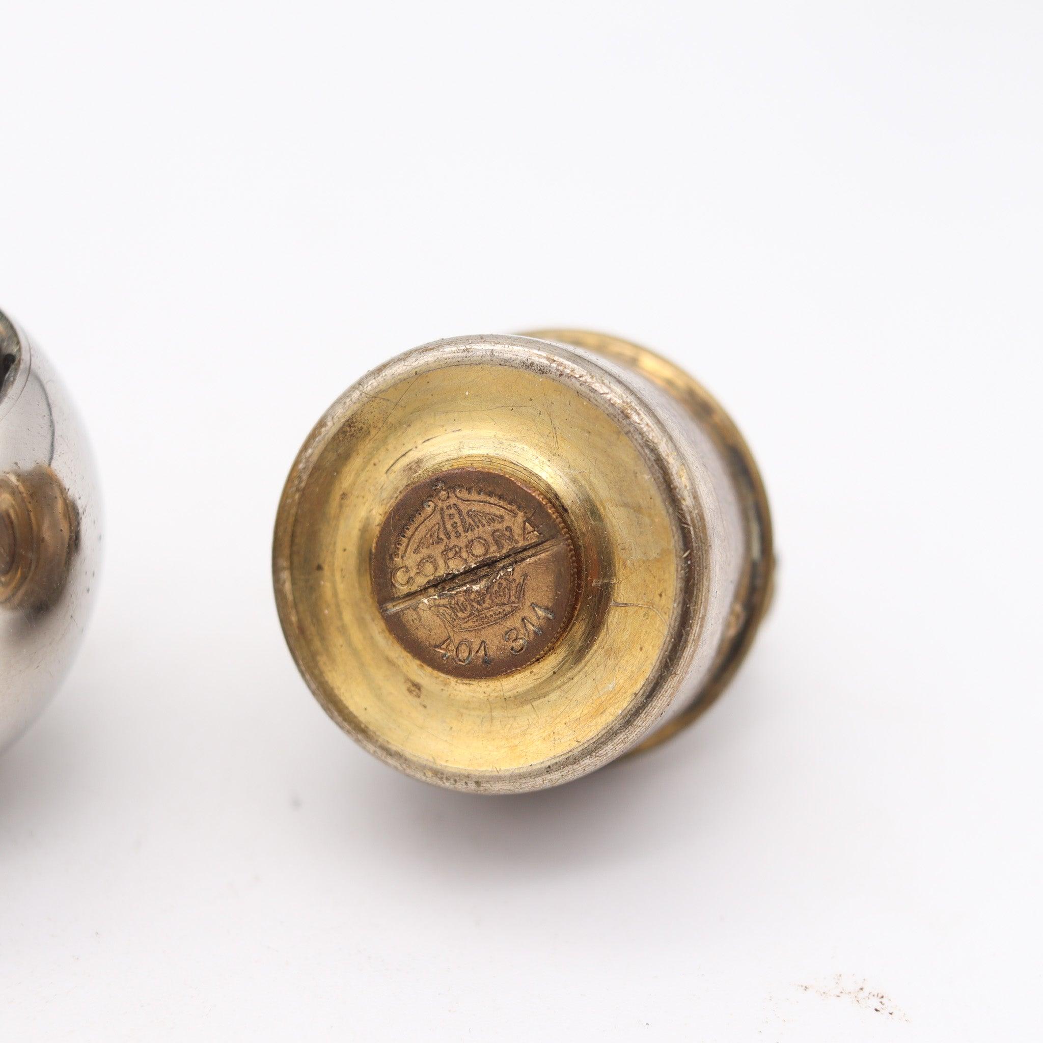SARASTRO 1925 Pforzheim Deco Coronita Desk Petrol Lighter In Nickel & Brass In Good Condition For Sale In Miami, FL