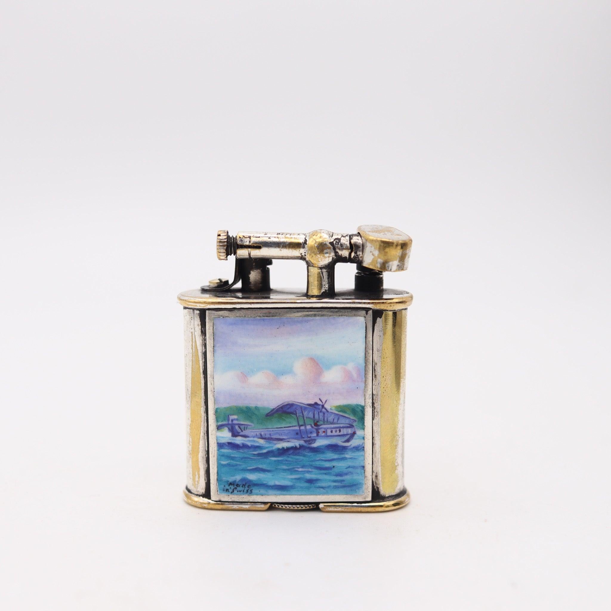 Allemand SARASTRO 1930 Pforzheim Déco Diksi émaillé Briquet à pétrole en Argent sur Laiton en vente