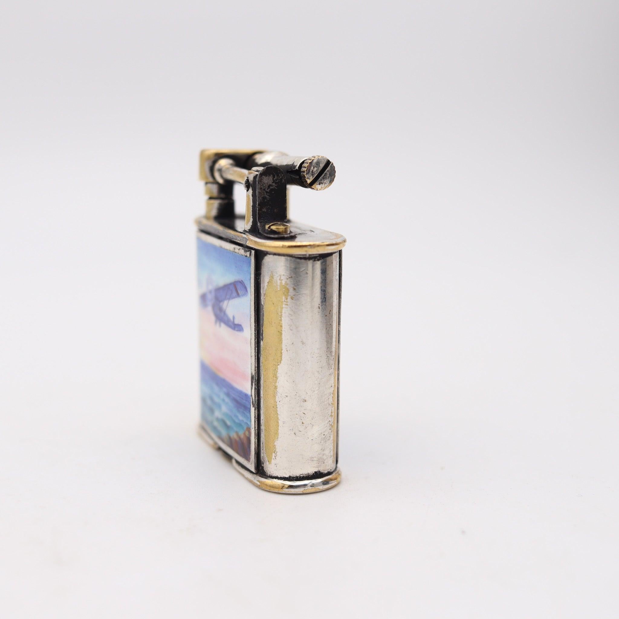 Émaillé SARASTRO 1930 Pforzheim Déco Diksi émaillé Briquet à pétrole en Argent sur Laiton en vente