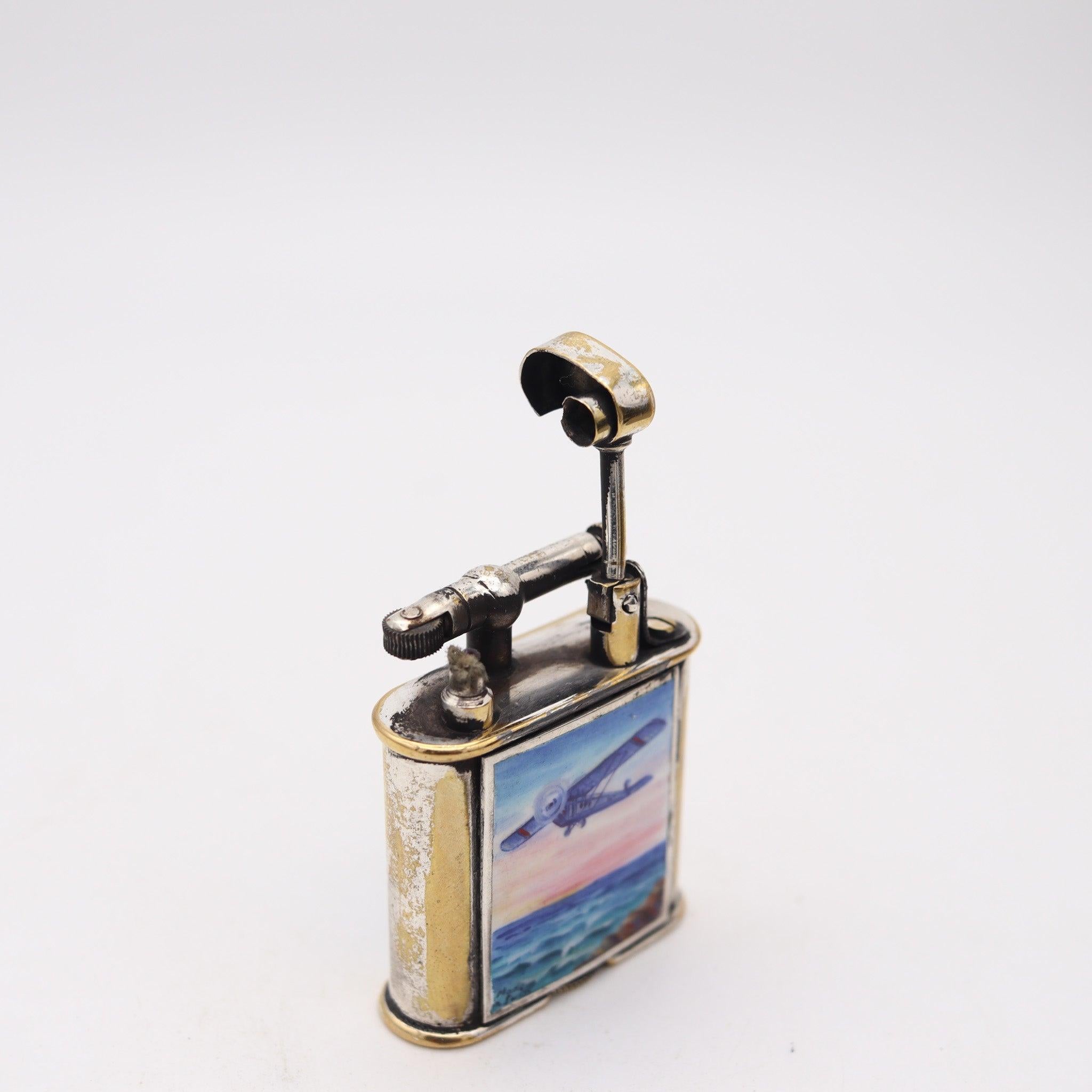 SARASTRO 1930 Pforzheim Déco Diksi émaillé Briquet à pétrole en Argent sur Laiton Excellent état - En vente à Miami, FL