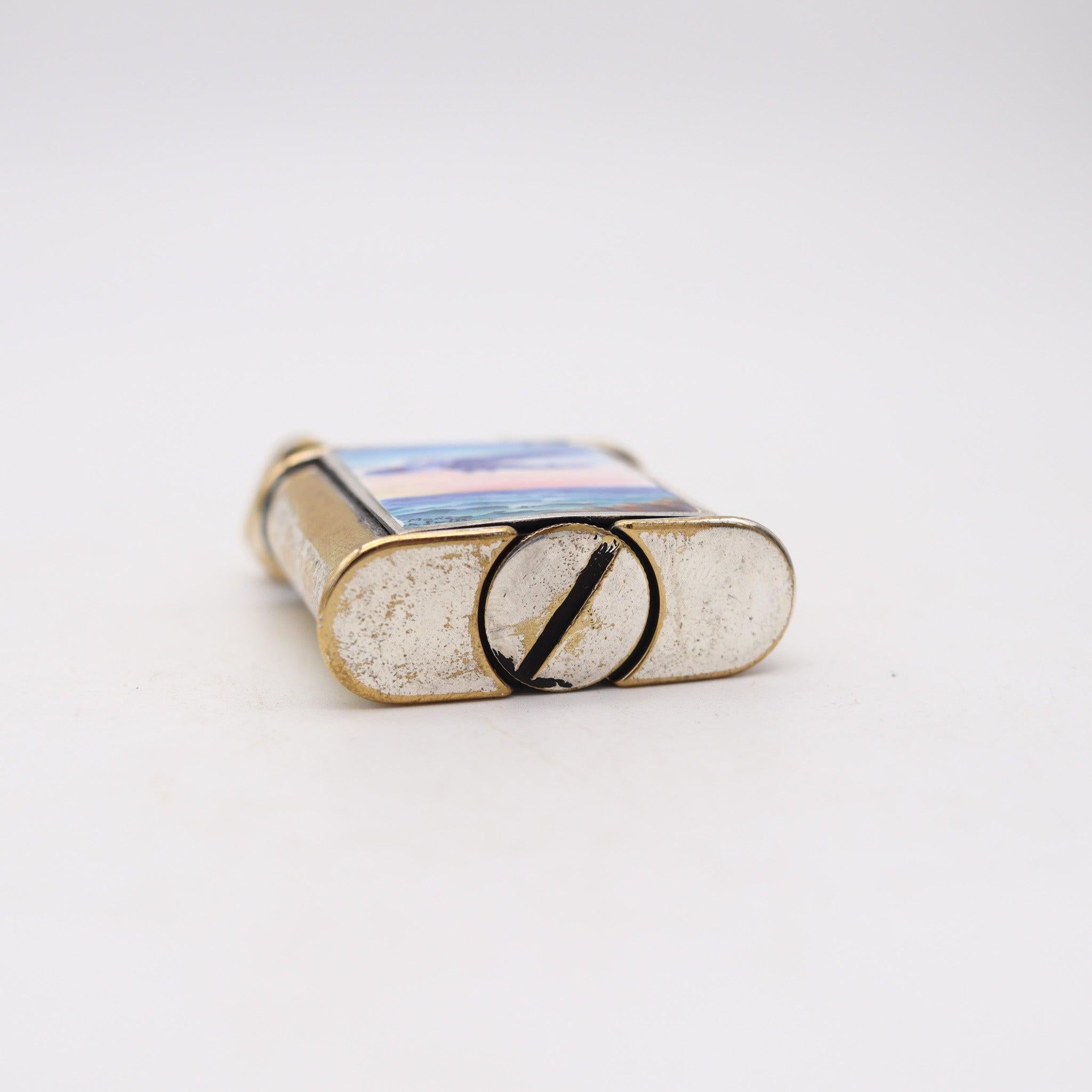 Début du 20ème siècle SARASTRO 1930 Pforzheim Déco Diksi émaillé Briquet à pétrole en Argent sur Laiton en vente