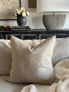 Saratoga Hand Blocked Linen Accent Pillow with Down Feather Insert
