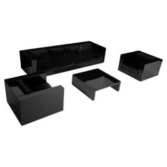 Saratoga Living Set in Black Lacquer and Silk Velvet Upholstery, 1969