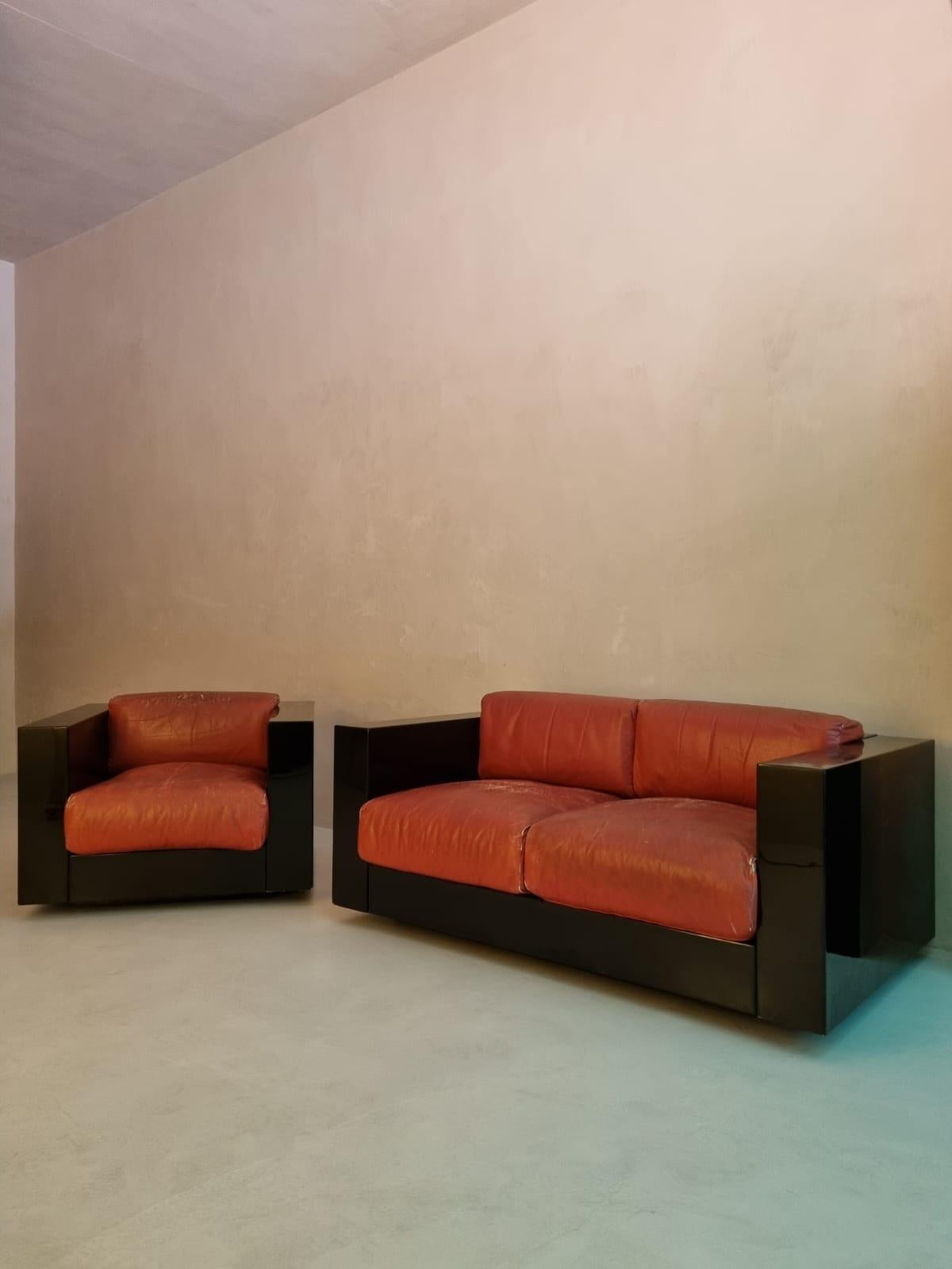 Sofa and armchair designed by Massimo and Lella Vignelli for Poltronova, 1964.