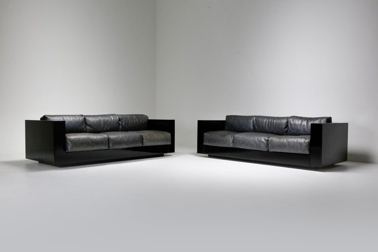 Saratoga Sofa in Elephant Grey Leather by Vignelli for Poltronova, Italy, 1964 For Sale 13