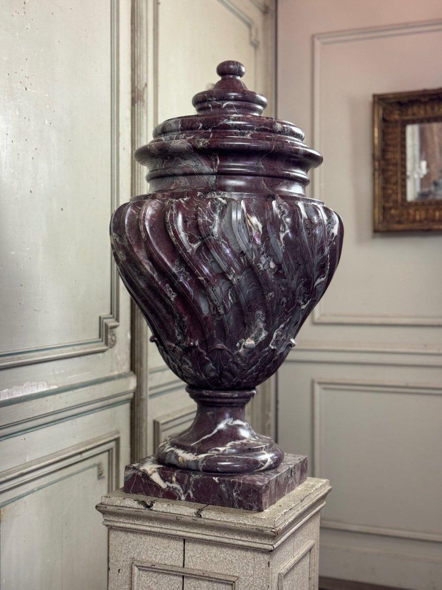 Greco Roman Saravezza Marble Basin The Spiral Fluted Body Topped With A Lid For Sale