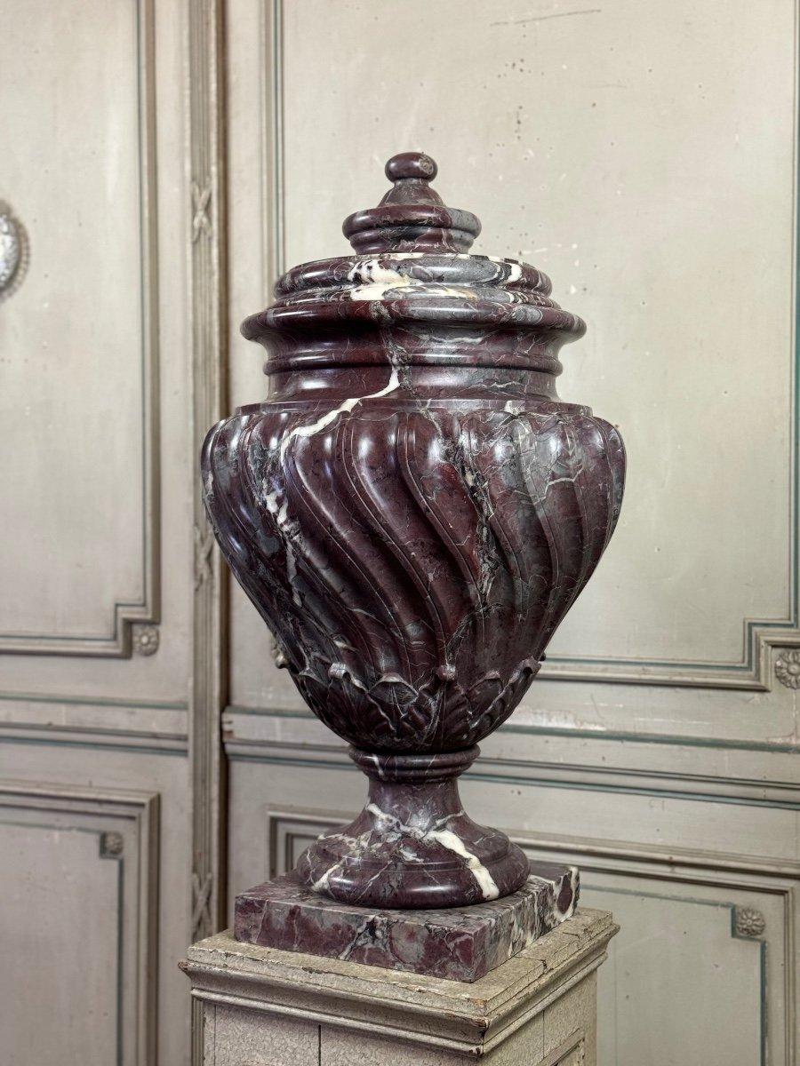 Saravezza Marble Basin The Spiral Fluted Body Topped With A Lid For Sale 1