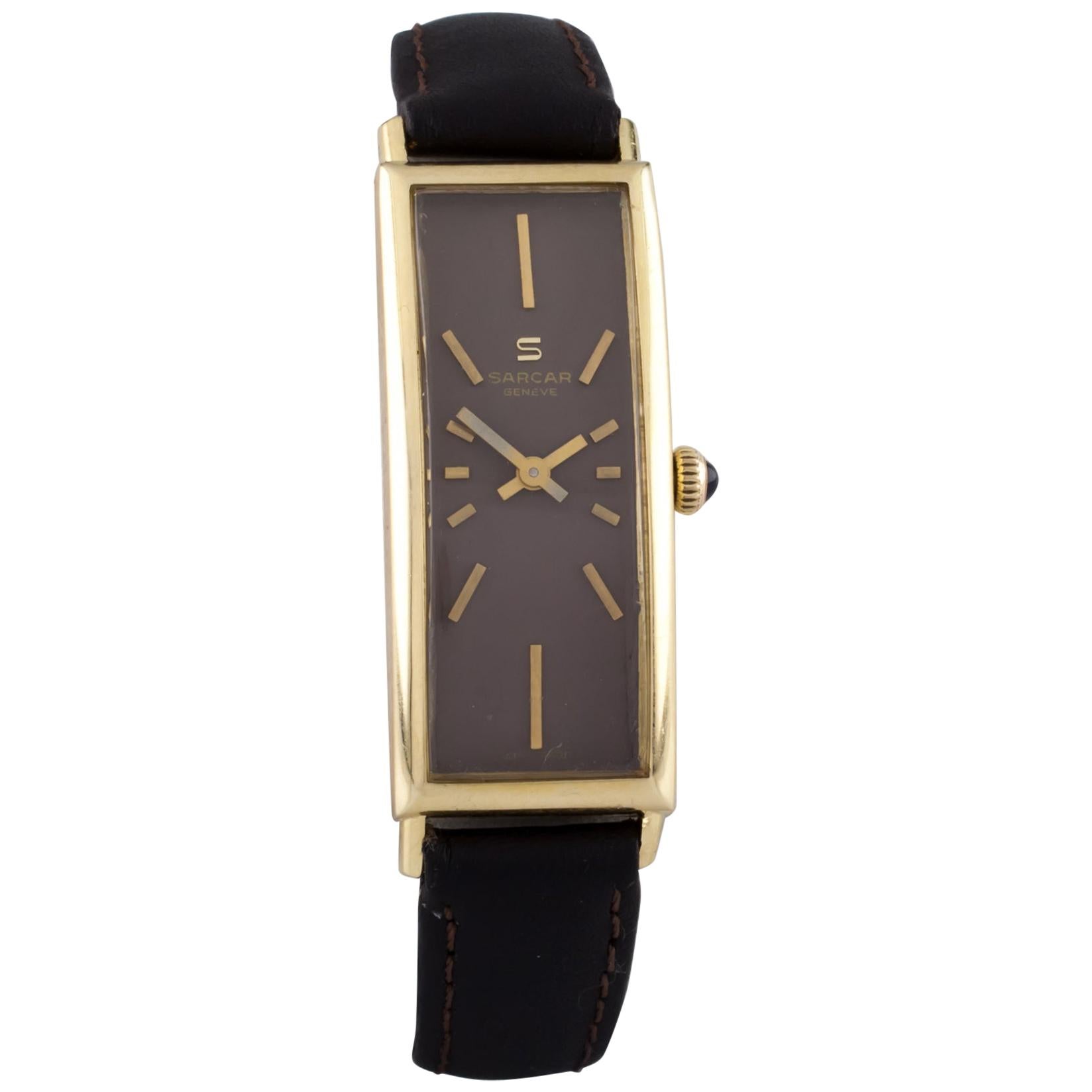 Sarcar 18 Karat Yellow Gold Hand-Winding Women's Dress Watch with Leather Band