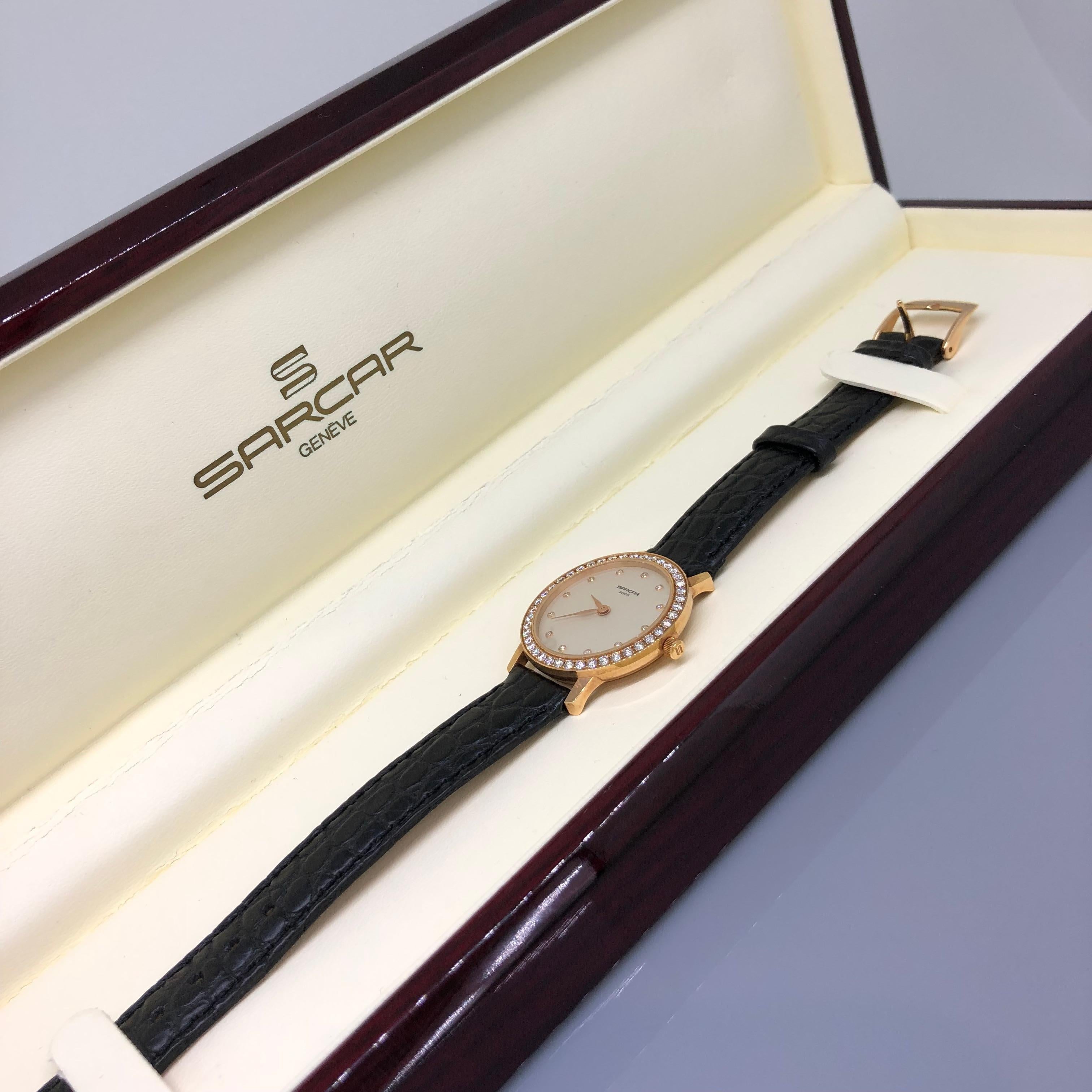 Brilliant Cut Sarcar Watch 18K Rose Gold with Diamond Bezel