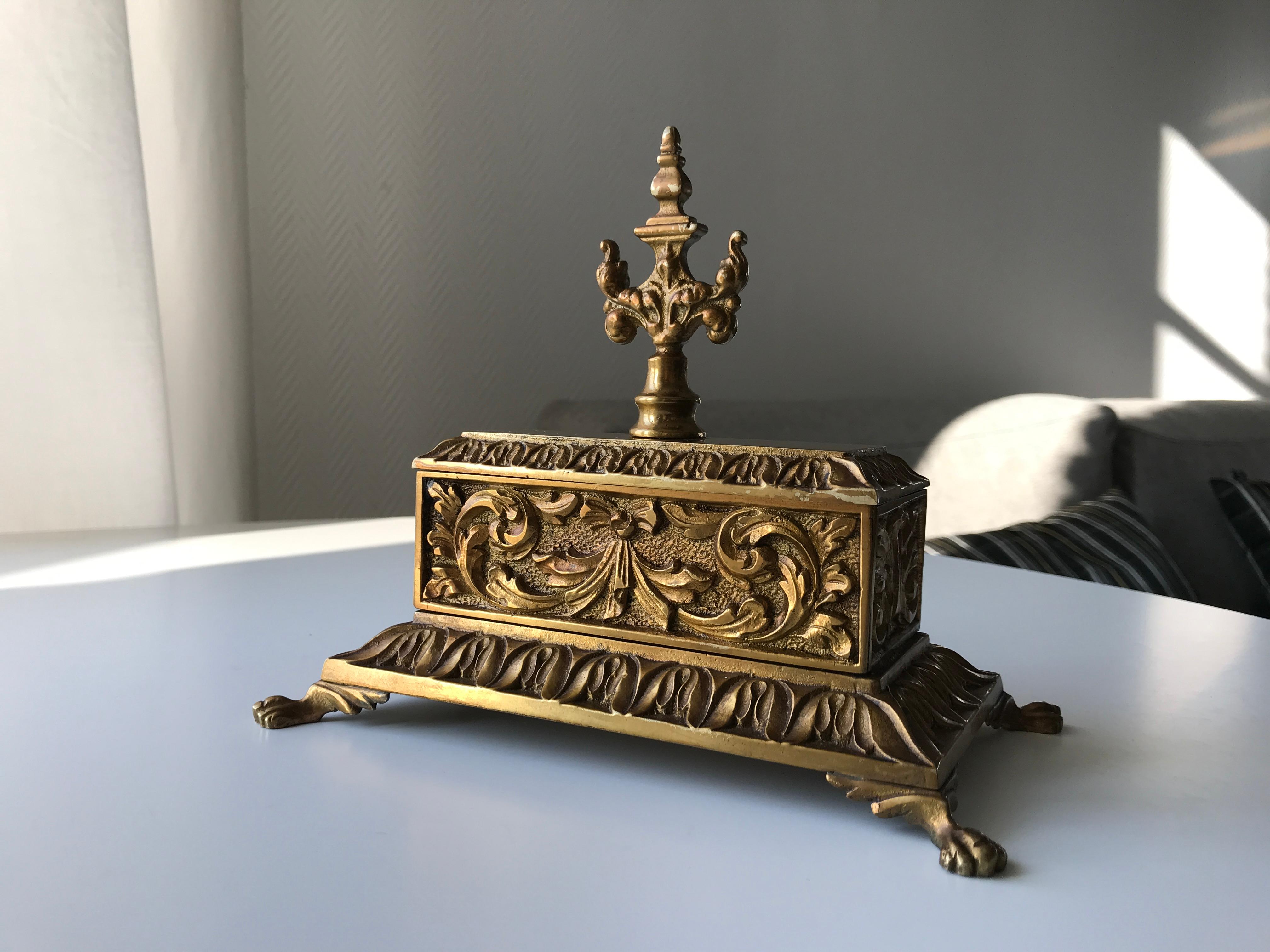 Danish Sarcophagus Baroque Style Jewelry Box in Brass