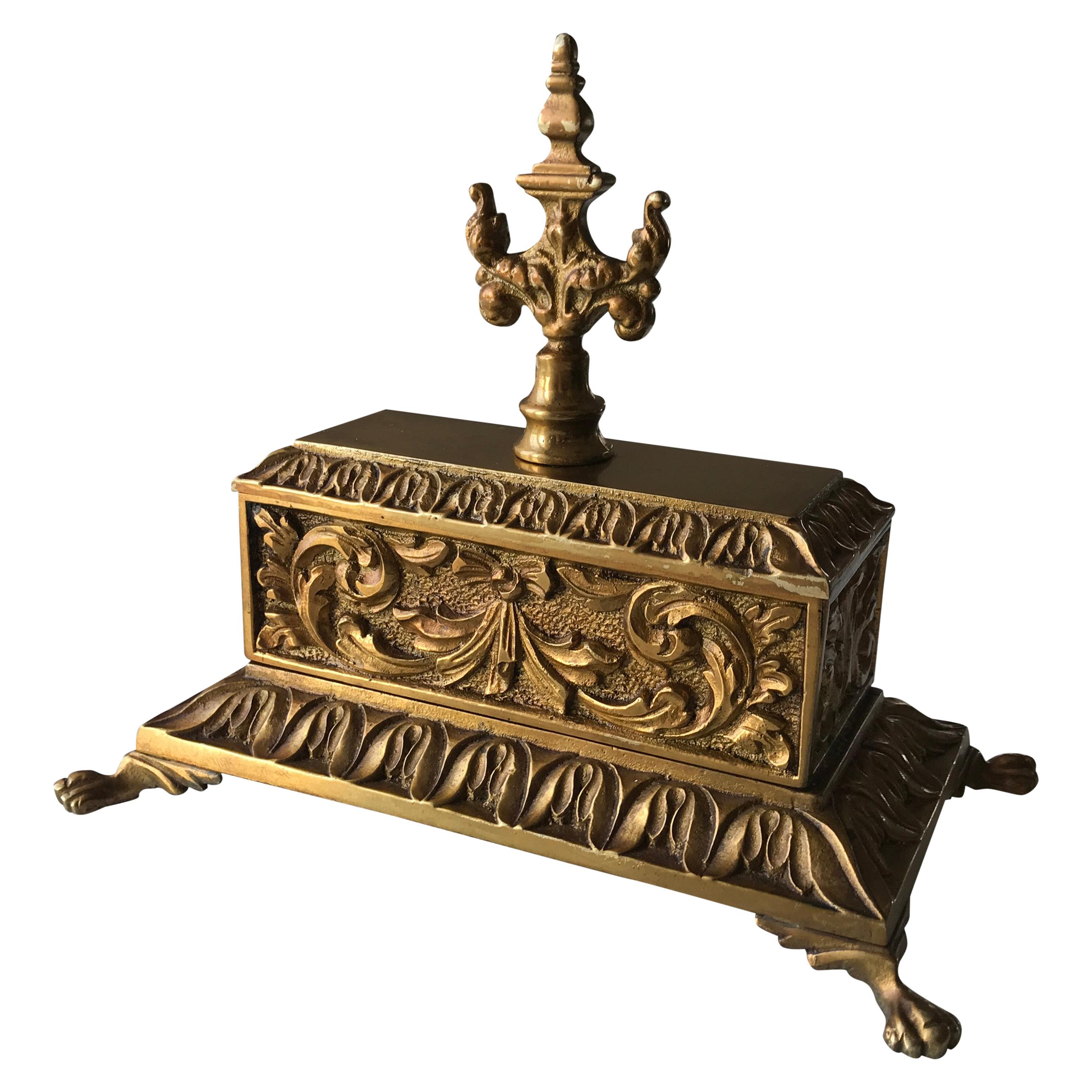 Sarcophagus Baroque Style Jewelry Box in Brass