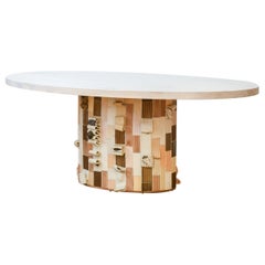 Tavolo da pranzo con piedistallo Sarcophagus in ceramica scolpita a mano