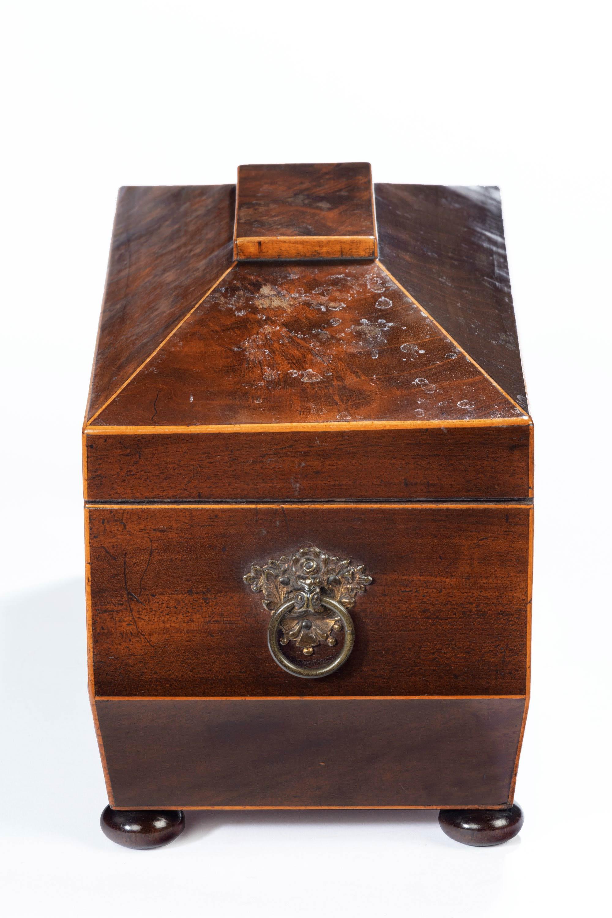 18th Century Sarcophagus Shaped George III Period Mahogany Tea Caddy