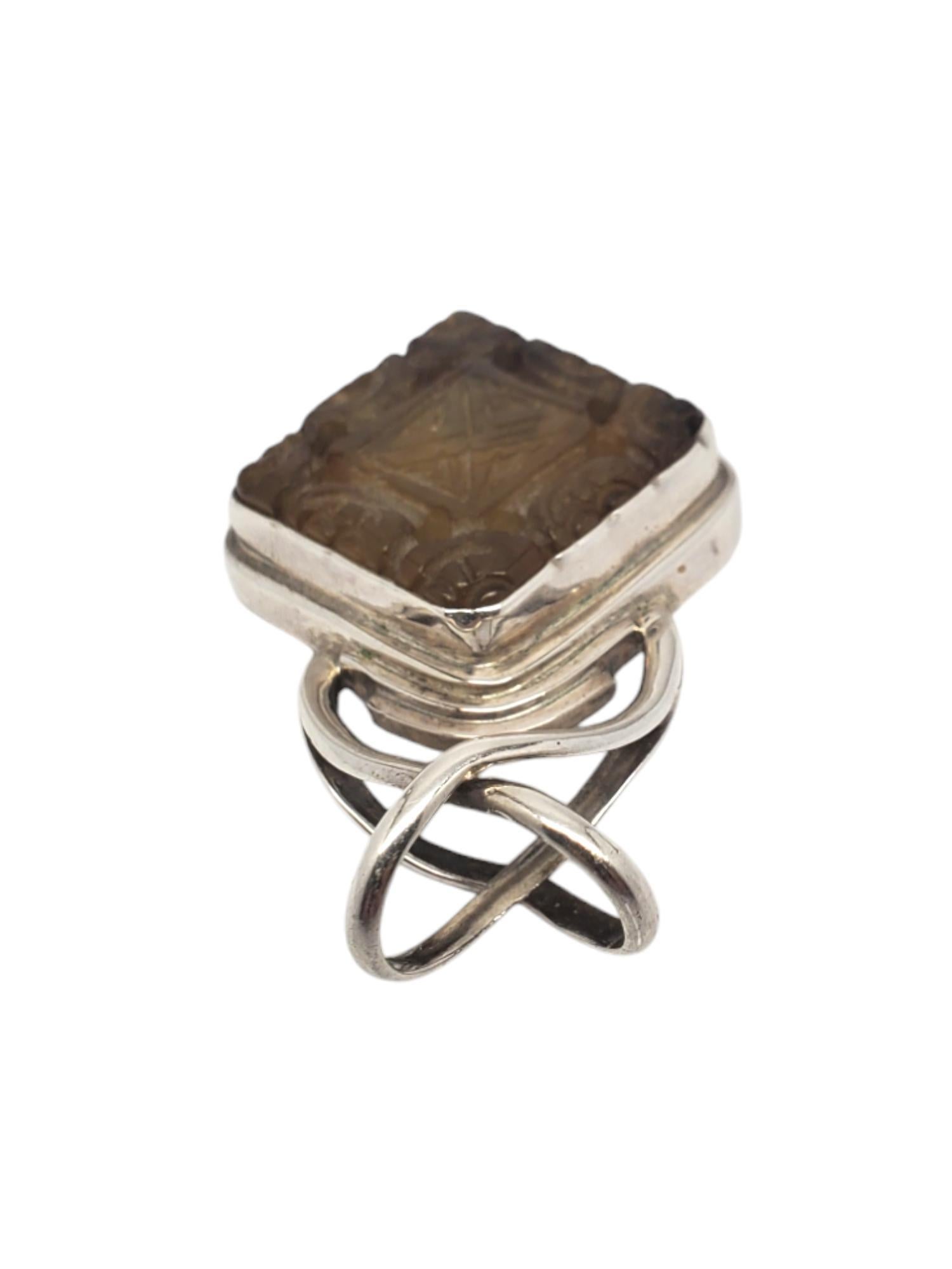 Mixed Cut Sarda Sterling Silver Carved Smokey Topaz Pendant #20603 For Sale