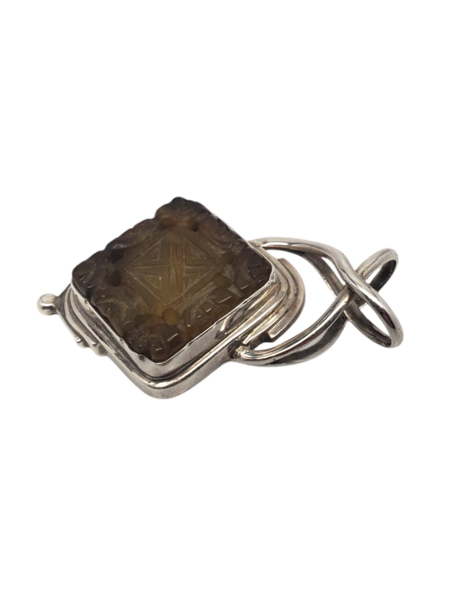 Sarda Sterling Silver Carved Smokey Topaz Pendant #20603 In Good Condition For Sale In Washington Depot, CT