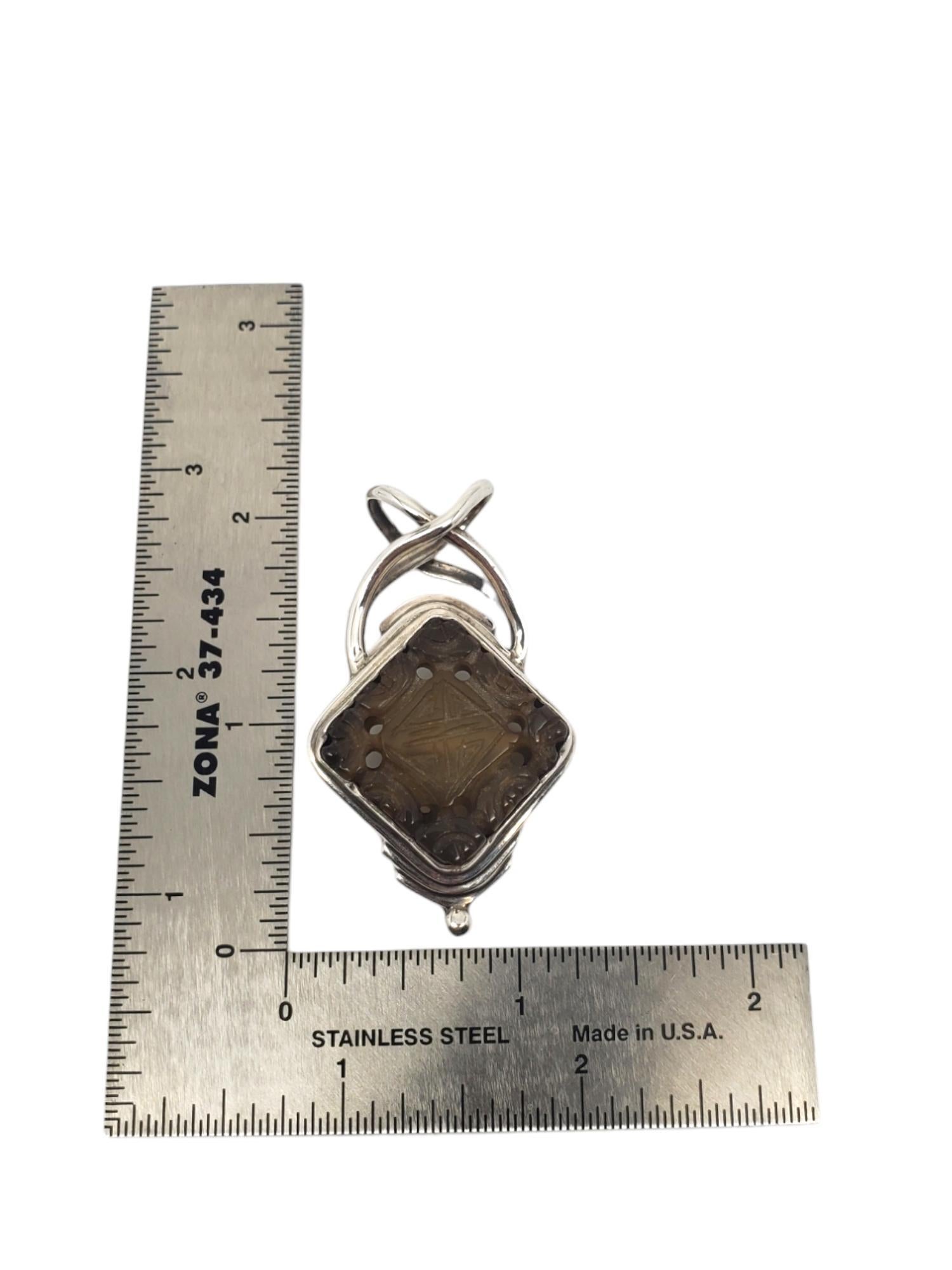 Sarda Sterling Silver Carved Smokey Topaz Pendant #20603 For Sale 1