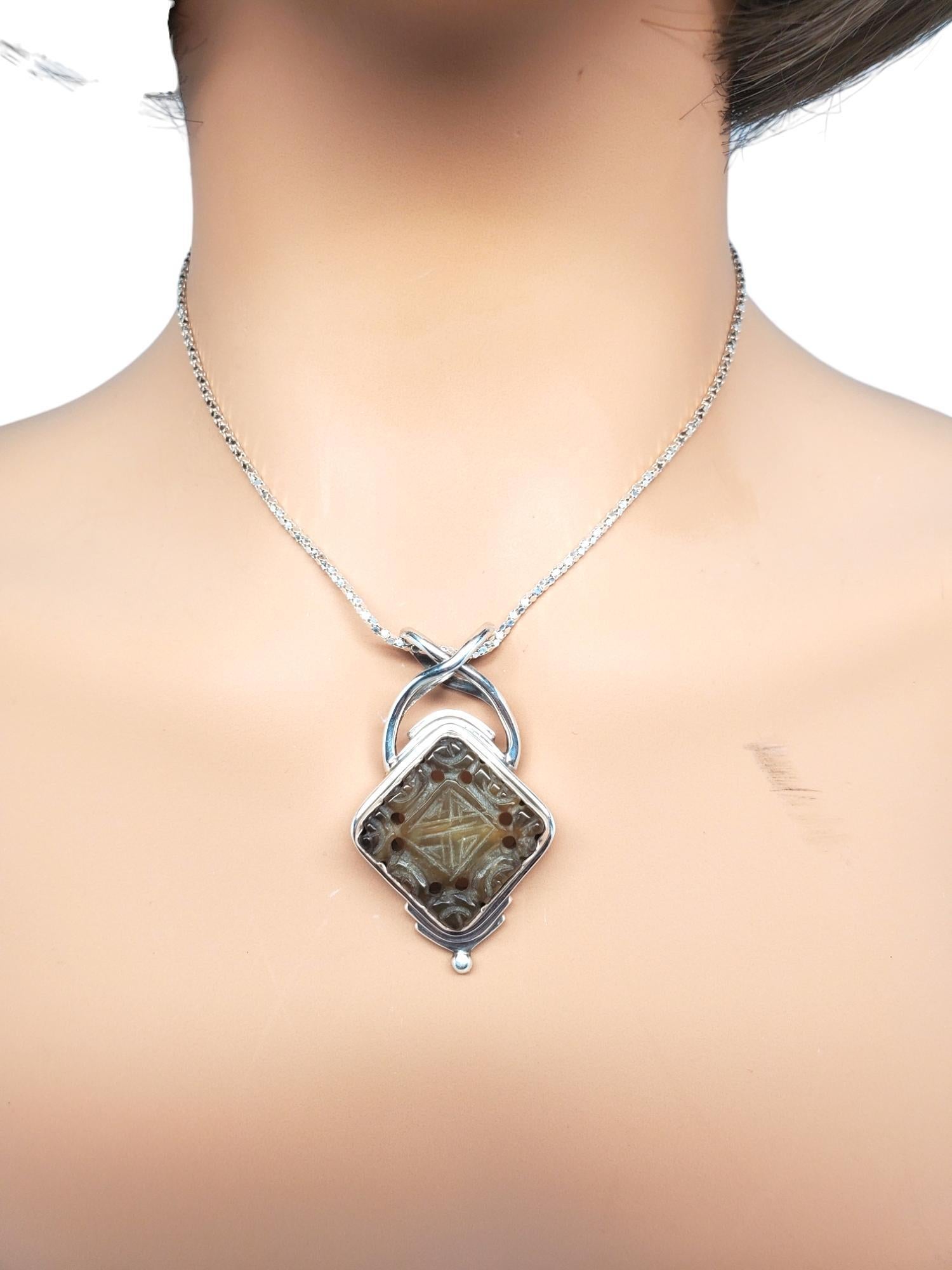 Sarda Sterling Silver Carved Smokey Topaz Pendant #20603 For Sale 3