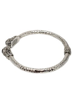 Sarda Sterling Silver Hammered Hinged Cuff Bracelet With Black Onyx #24580