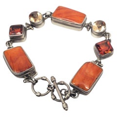 Sarda Sterling Silver Orange Spiny Oyster & Carnelian Link Bracelet # 19625
