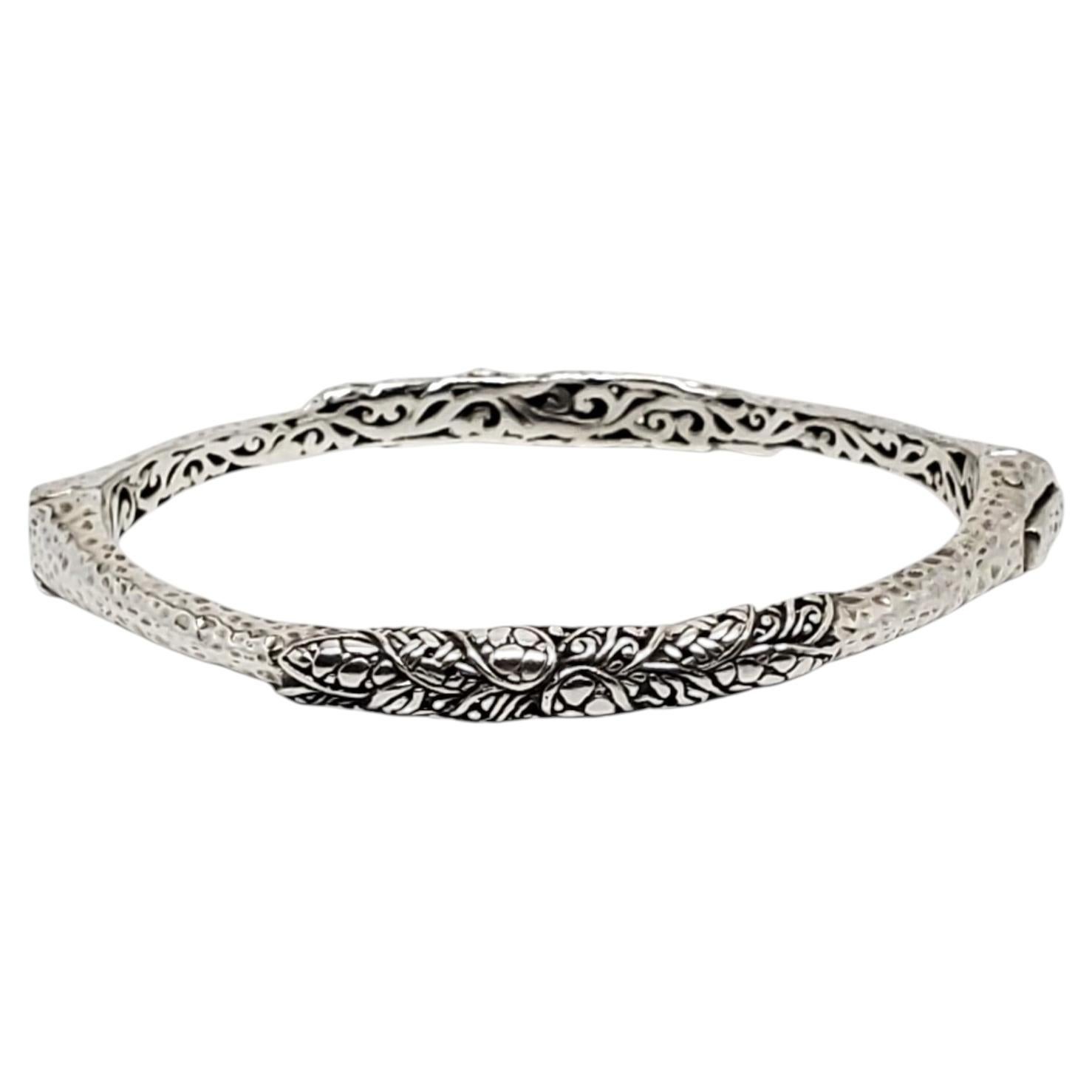 Sarda Sterling Silver Textured Bali Scroll Hinged Bangle Bracelet #24582