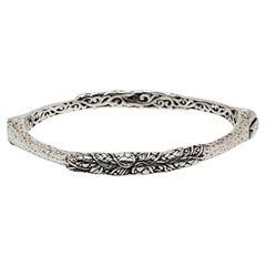 Sarda Sterling Silver Textured Bali Scroll Hinged Bangle Bracelet #24582
