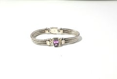 Sarda Sterling Silver Three Strand Pink Gemstone Bracelet
