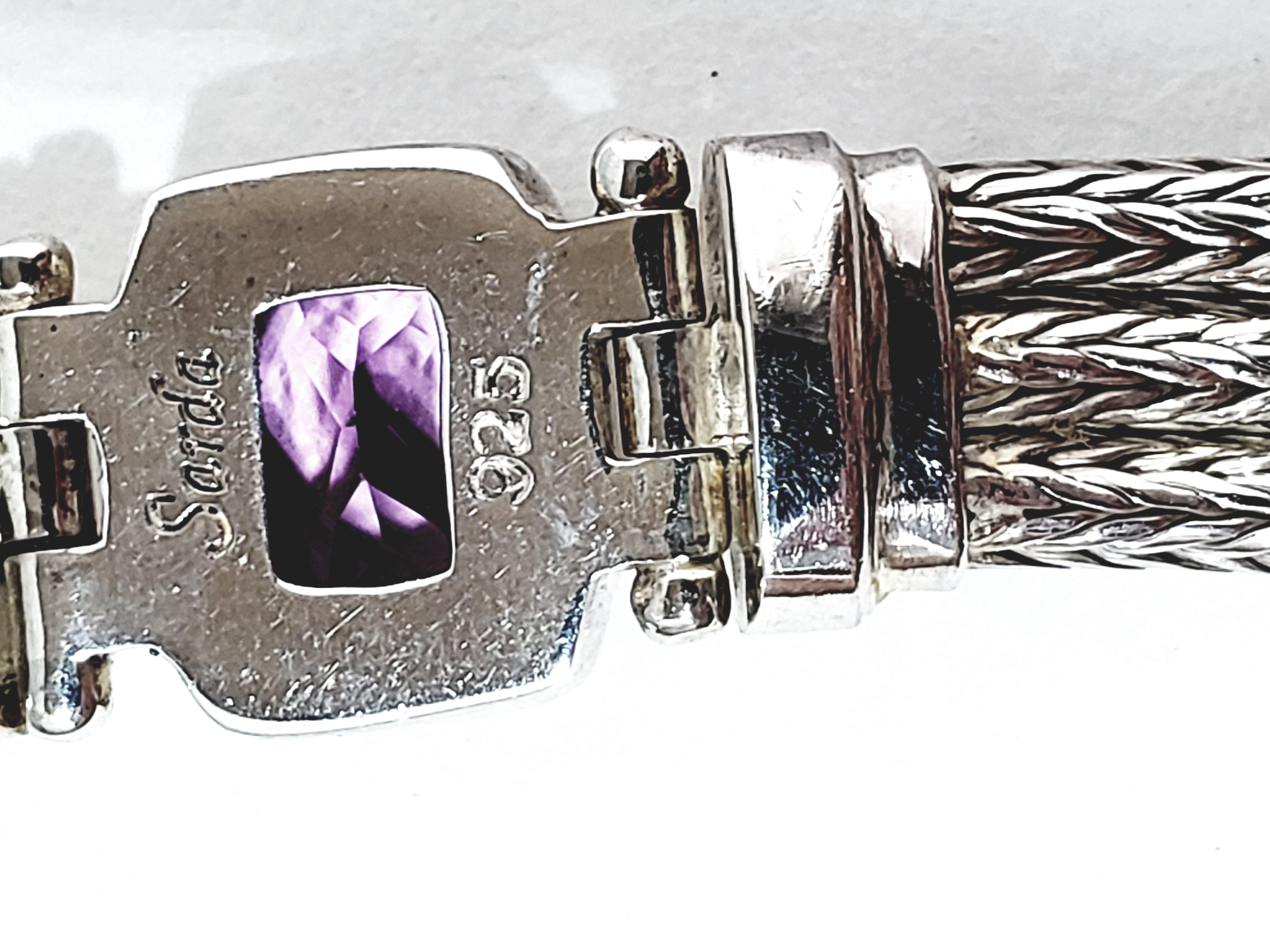 Sarda Sterling Silver Three Strand Pink Gemstone Bracelet In Good Condition In Washington Depot, CT