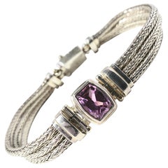 Sarda Sterling Silver Three Strand Pink Gemstone Bracelet