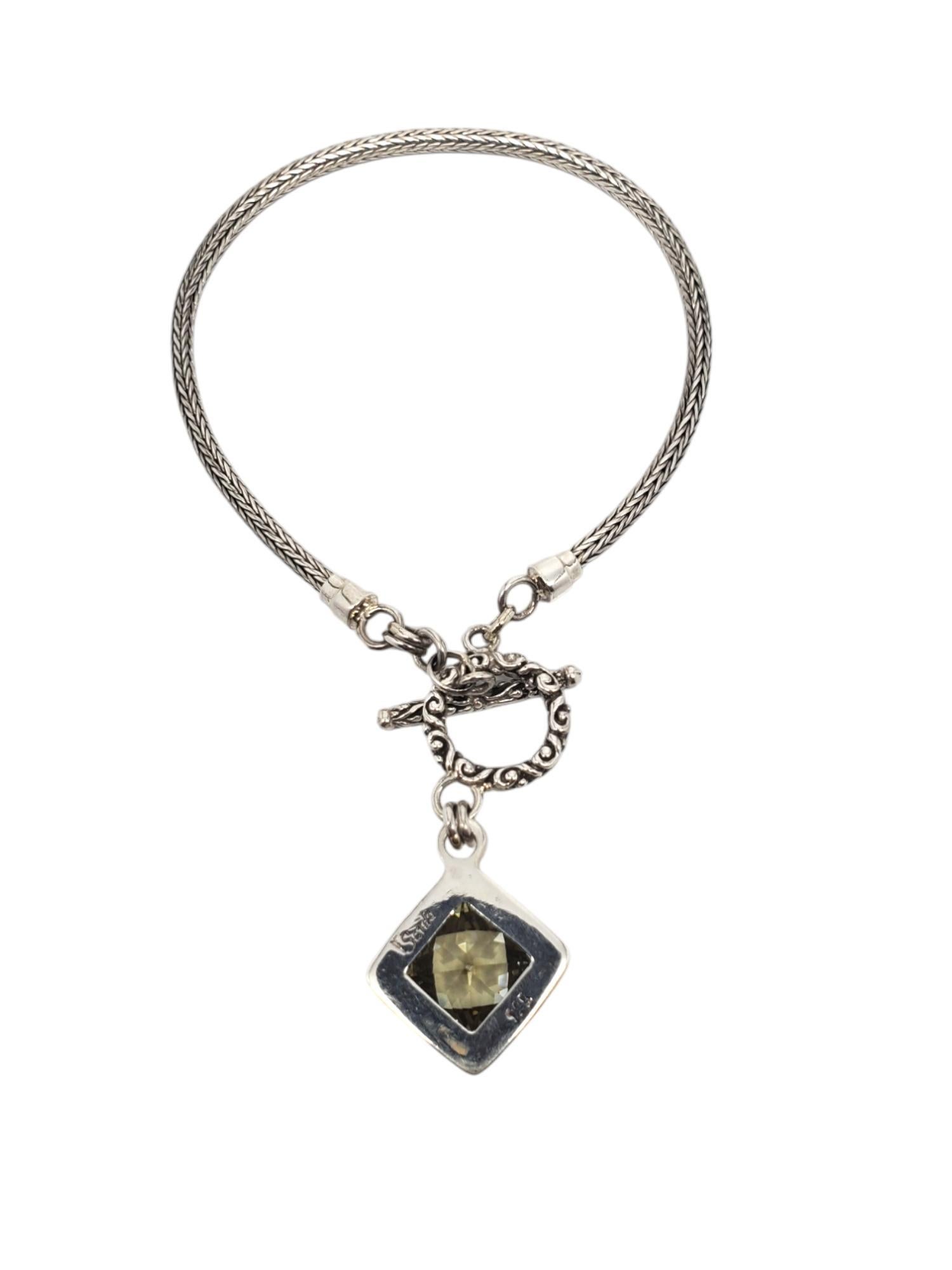 Women's Sarda Sterling Silver Yellow Stone Braided Toggle Bracelet #20849 For Sale