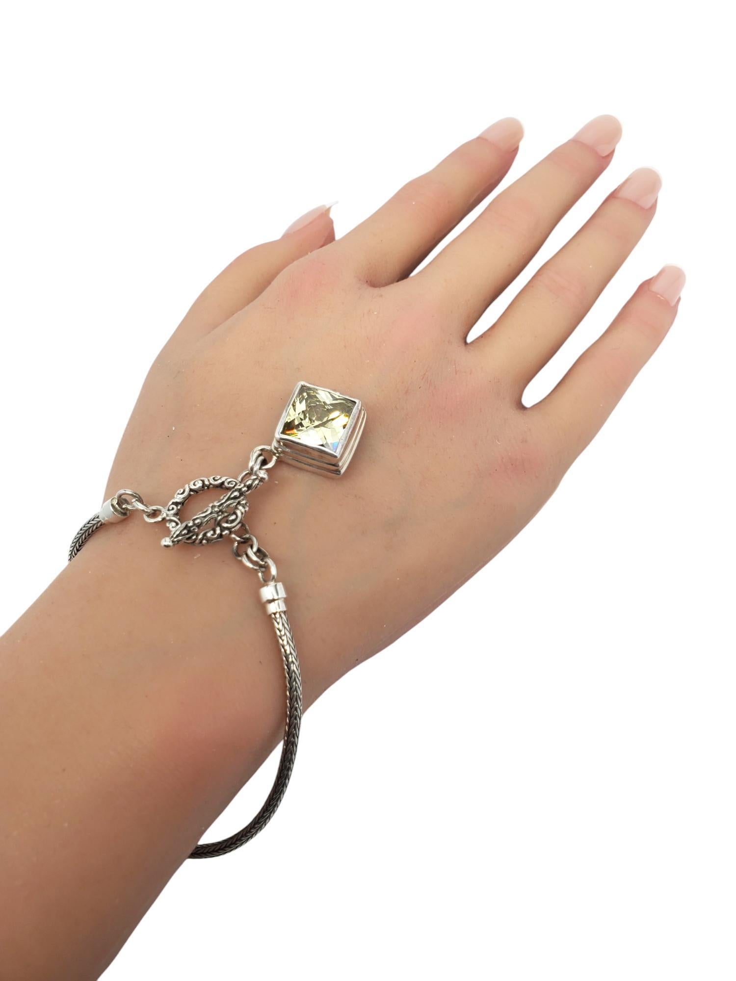 Sarda Sterling Silver Yellow Stone Braided Toggle Bracelet #20849 For Sale 3